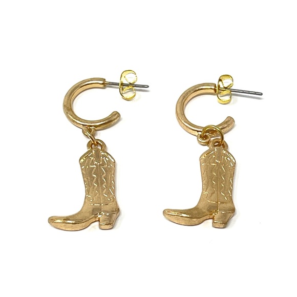 New Free People Cowboy Boot Western Earrings Gold - Picture 4 of 4
